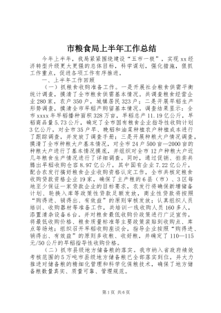 市粮食局上半年工作总结 