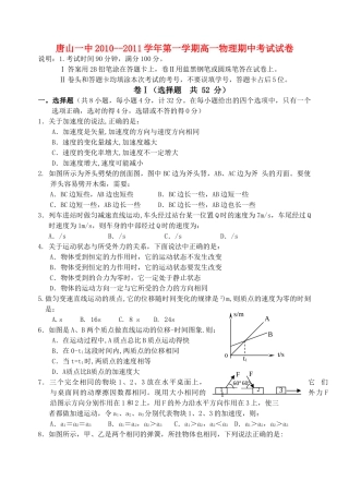 唐山2010高一期中考试试题 