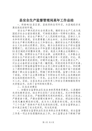 县安全生产监督管理局某年工作总结 