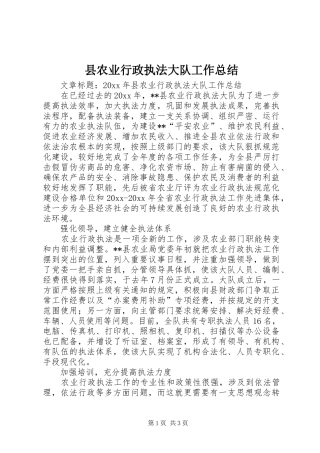 县农业行政执法大队工作总结 