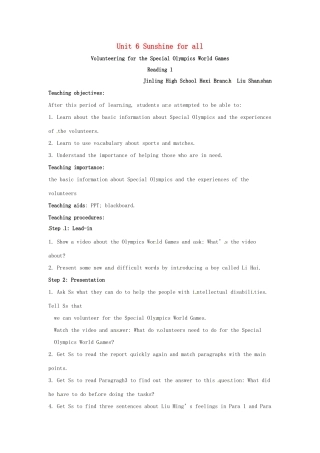 河西分校八年级英语下册 Unit 6 Sunshine for all教案 （新版）牛津版-（新版）牛津版初中八年级下册英语教案