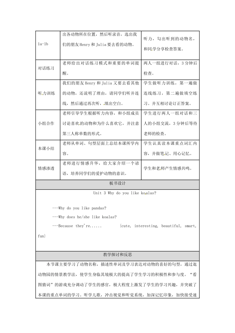 河南省洛阳49中七年级英语下册 Unit 3 Why do you like koalas教学设计 人教新目标版_第3页