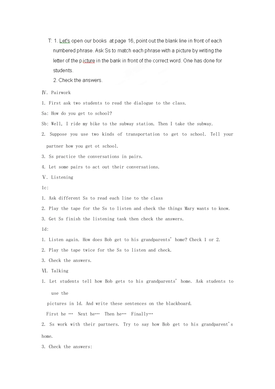 湖南省株洲县渌口镇中学七年级英语下册 Unit 3 How do you get to school Section B (1a-2c)教案 （新版）人教新目标版_第2页