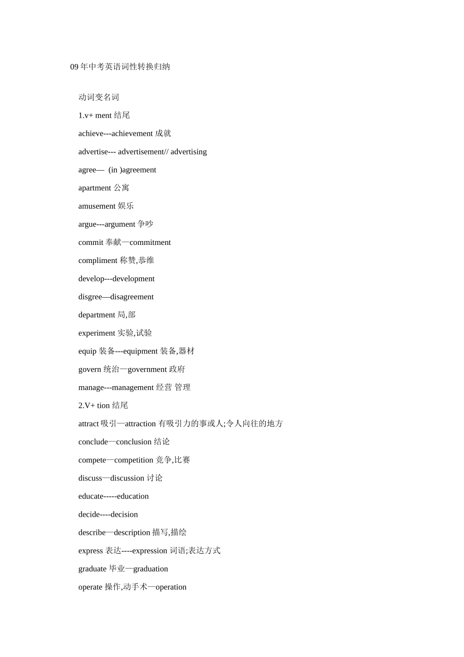 09年中考英语词性转换归纳教案新人教版_第1页