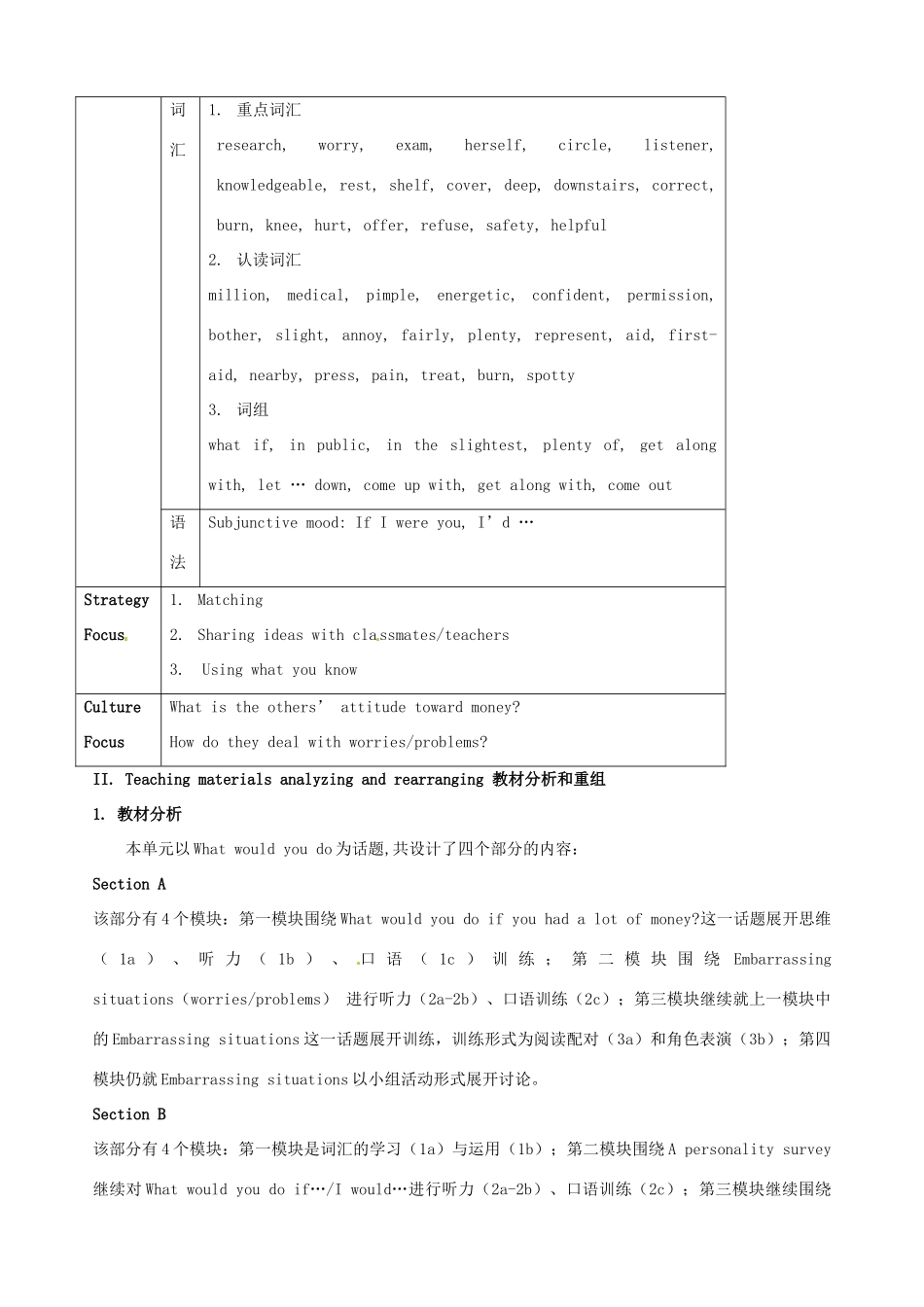 黑龙江虎林八五零农场学校九年级英语下册 Unit 4   What would you do1教案 人教新目标版_第2页