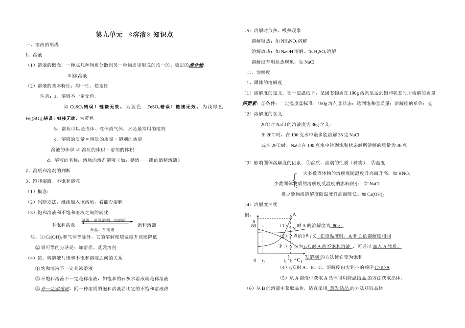 2009年中考化学溶液要点复习教案_第1页