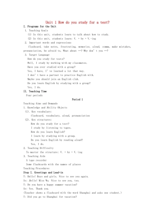 辽宁省开原五中九年级英语《Unit1 How do you study for a test》教案 