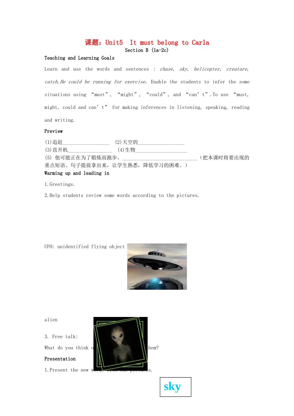 （水滴系列）九年级英语全册 Unit 5 It must belong to Carla（第4课时）教案 人教新目标版-人教新目标版初中九年级全册英语教案_第1页