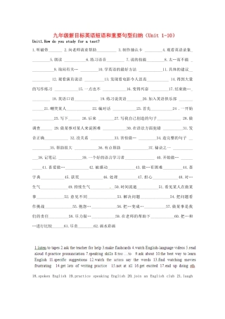湖北省武汉市北大附中九年级英语《Unit 1-10》短语和重要句型归纳教案
