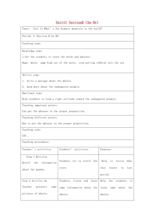 秋九年级英语全册 Unit 11《What’s the highest mountain in the world》（Section B 3a-3b）教案 （新版）鲁教版五四制-鲁教版五四制初中九年级全册英语教案