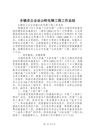 乡镇非公企业云岭先锋工程工作总结 