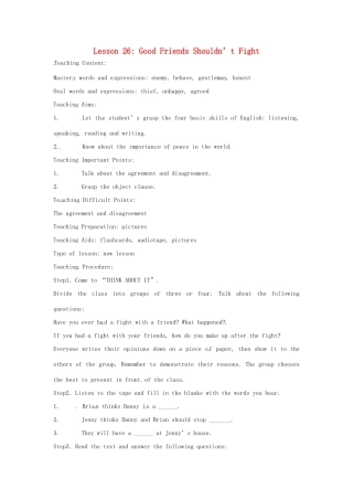 英语：Unit 4 Work for Peace Lesson 2英文教案（冀教版九年级下）