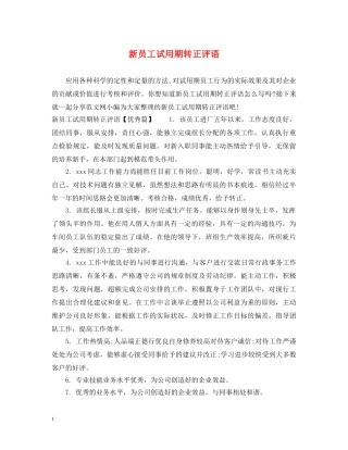 新员工试用期转正评语 