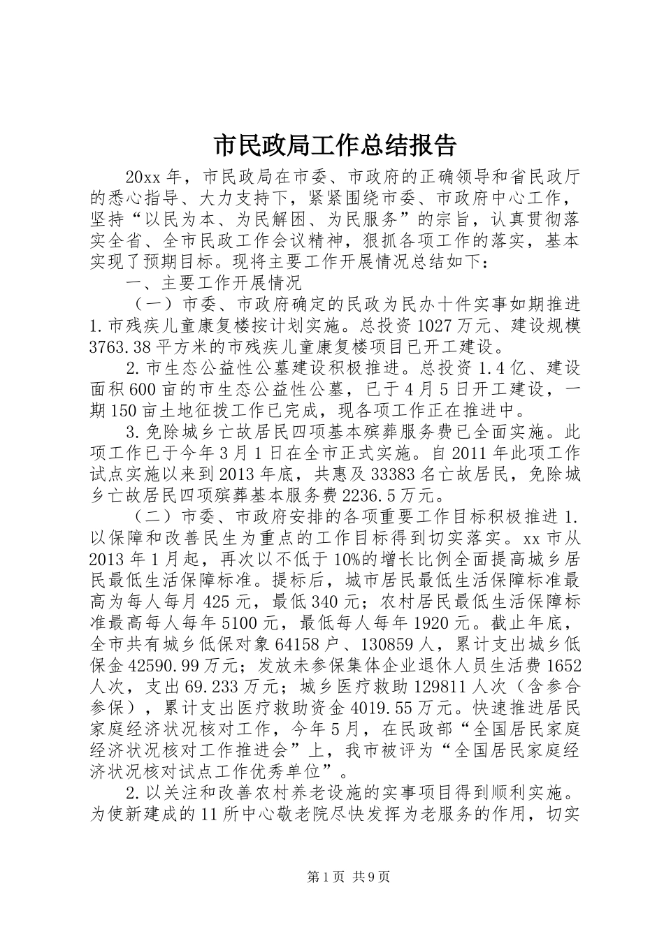 市民政局工作总结报告 _第1页