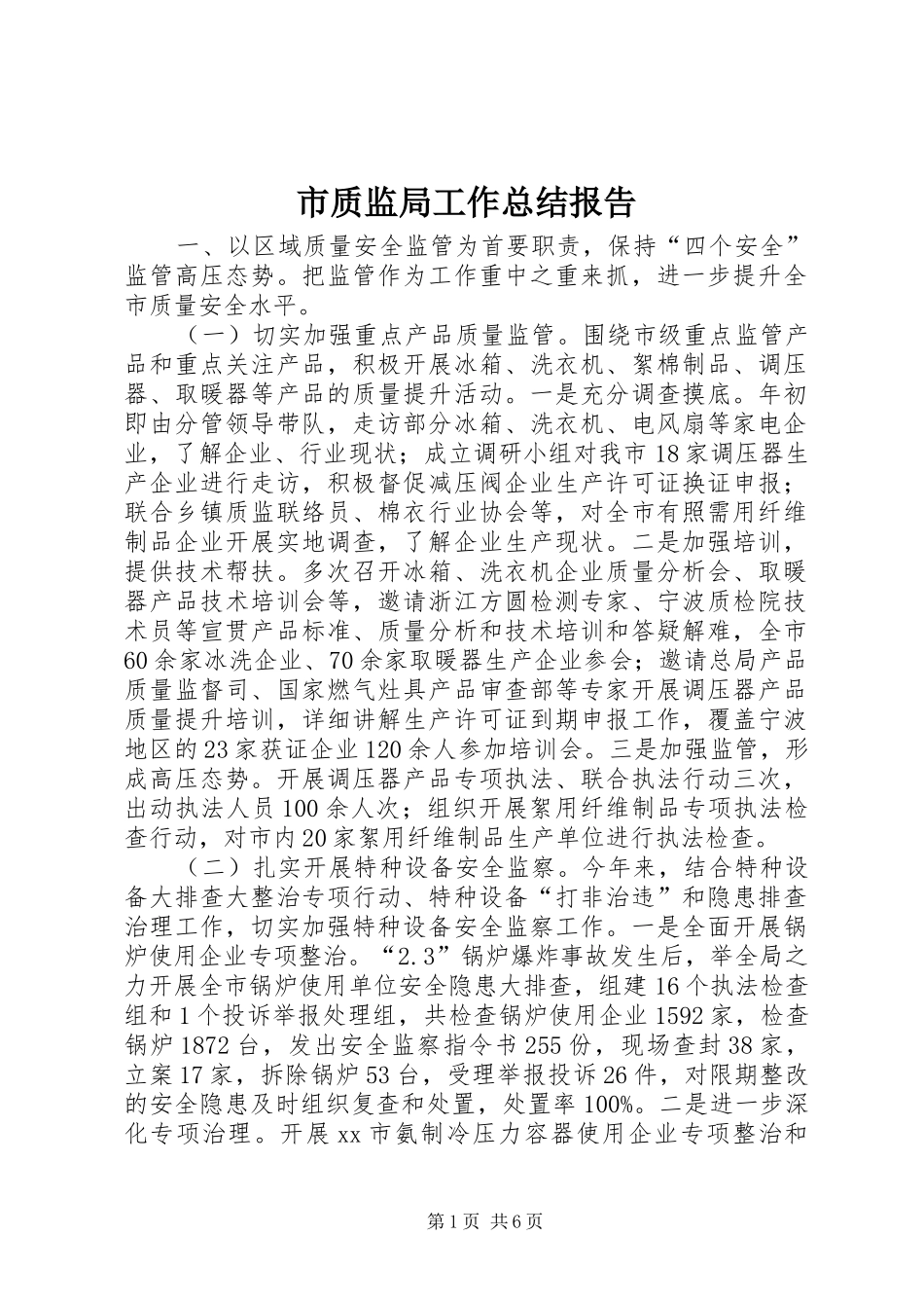 市质监局工作总结报告 _第1页