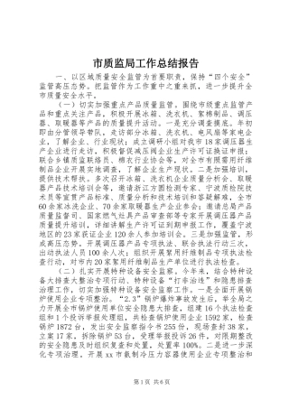 市质监局工作总结报告 
