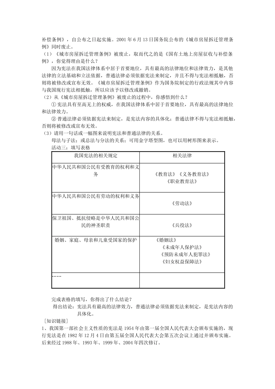 九年级政治全册 第七课 神圣的宪法导学案 人民版-人民版初中九年级全册政治学案_第2页