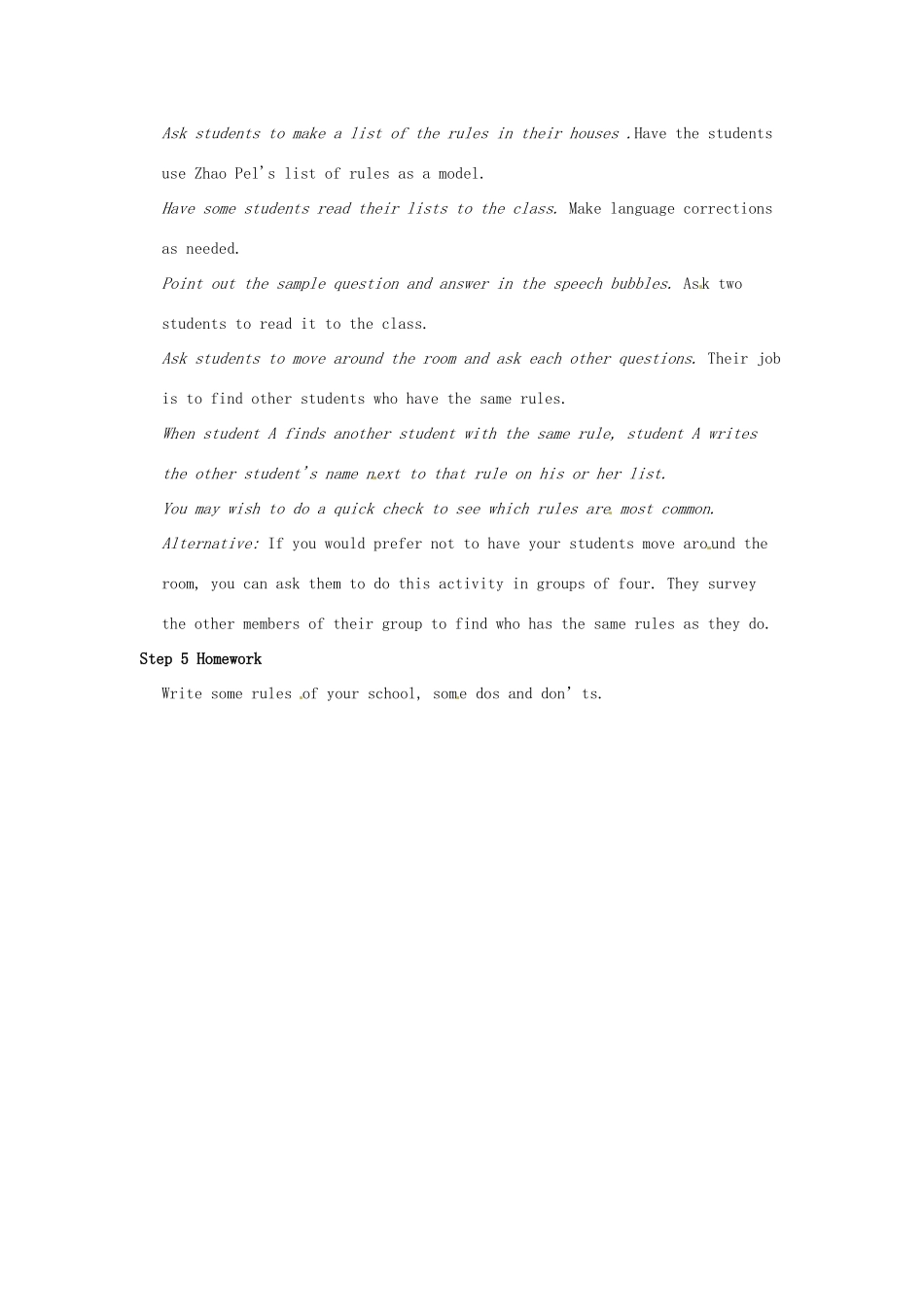 河南省南乐县张果屯乡中学七年级英语下册《Unit 12 Don't eat in class.Selfcheck》教案 人教新目标版_第2页