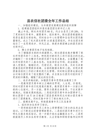 县农信社团委全年工作总结 