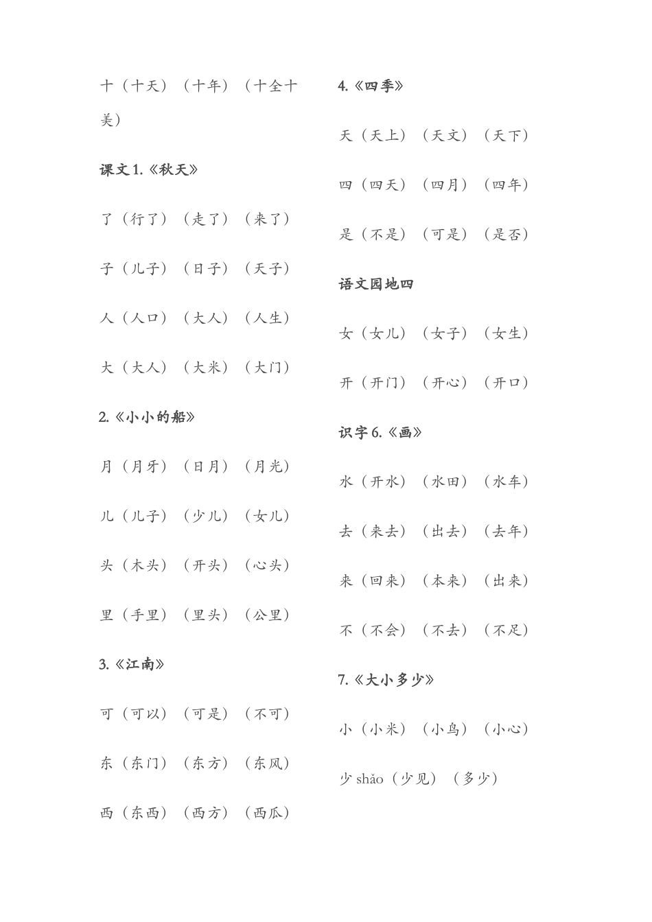 部编版一年级语文上册生字词表_第2页