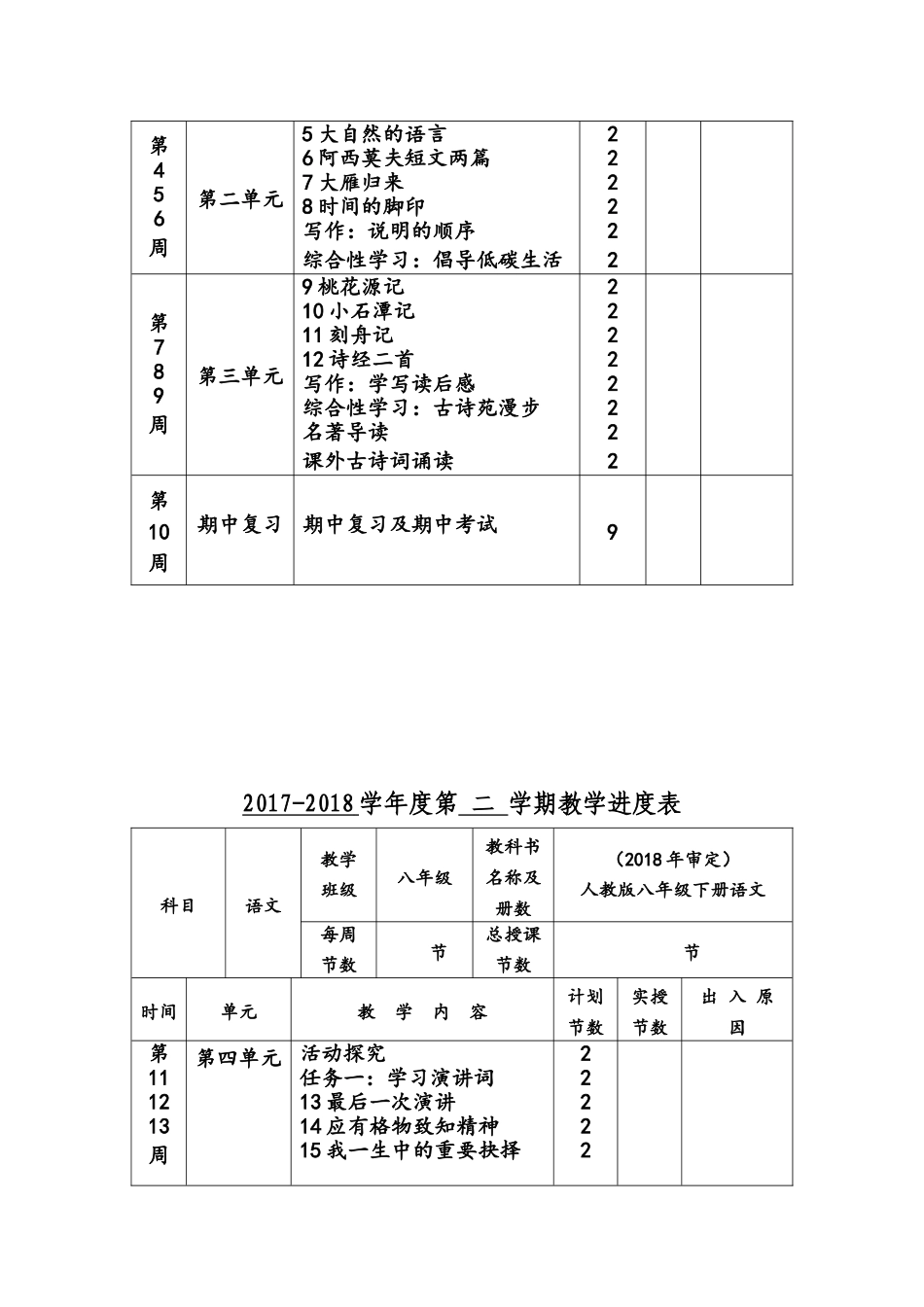 部编人教版八年级下册语文教学工作计划_第3页