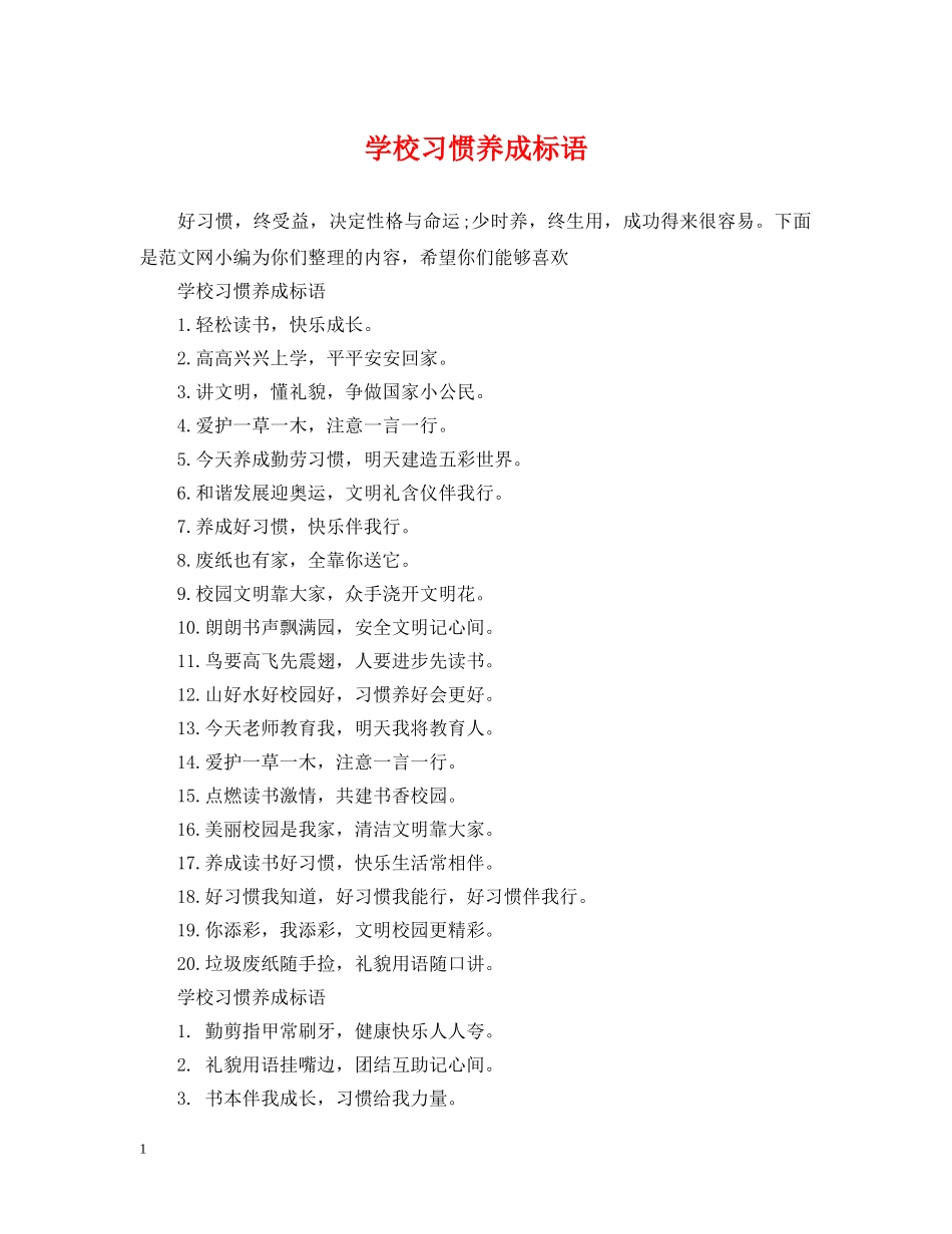 学校习惯养成标语 _第1页