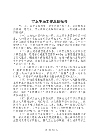 市卫生局工作总结报告 