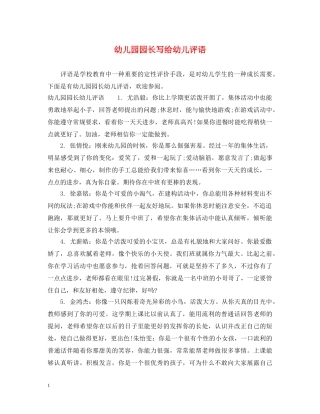 幼儿园园长写给幼儿评语 