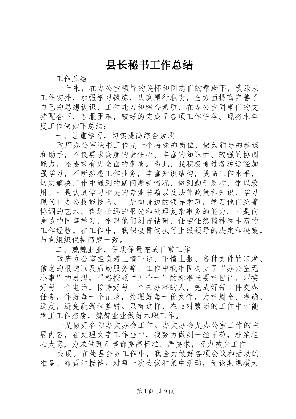 县长秘书工作总结 _第1页