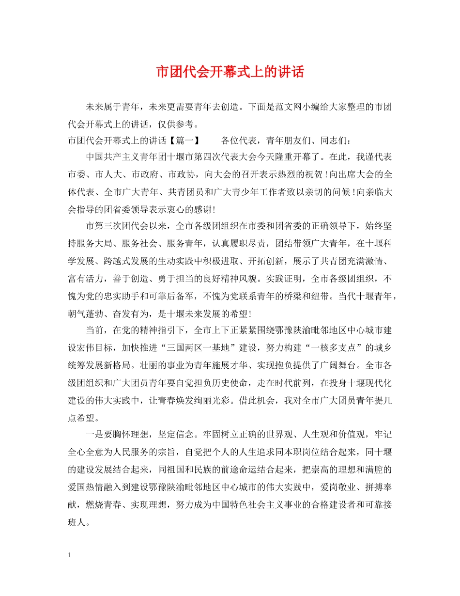 市团代会开幕式上的讲话 _第1页