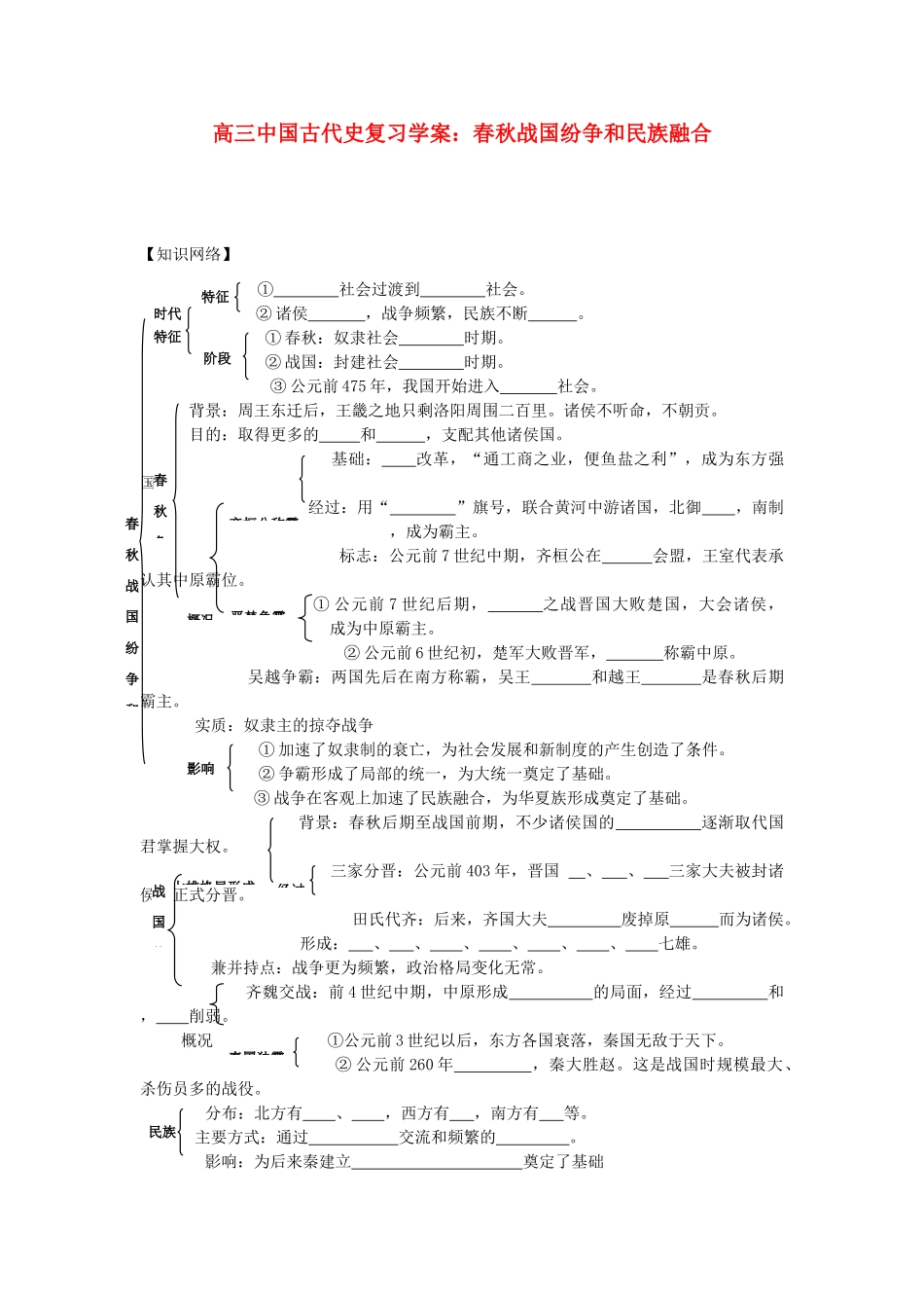 高三历史中国古代史复习学案：1.5  春秋战国纷争和民族融合旧人教版_第1页