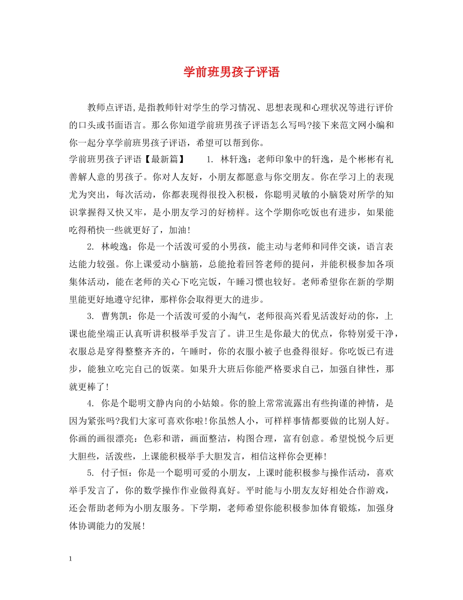 学前班男孩子评语 _第1页