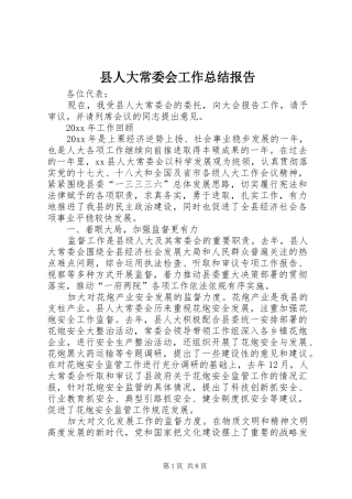 县人大常委会工作总结报告 