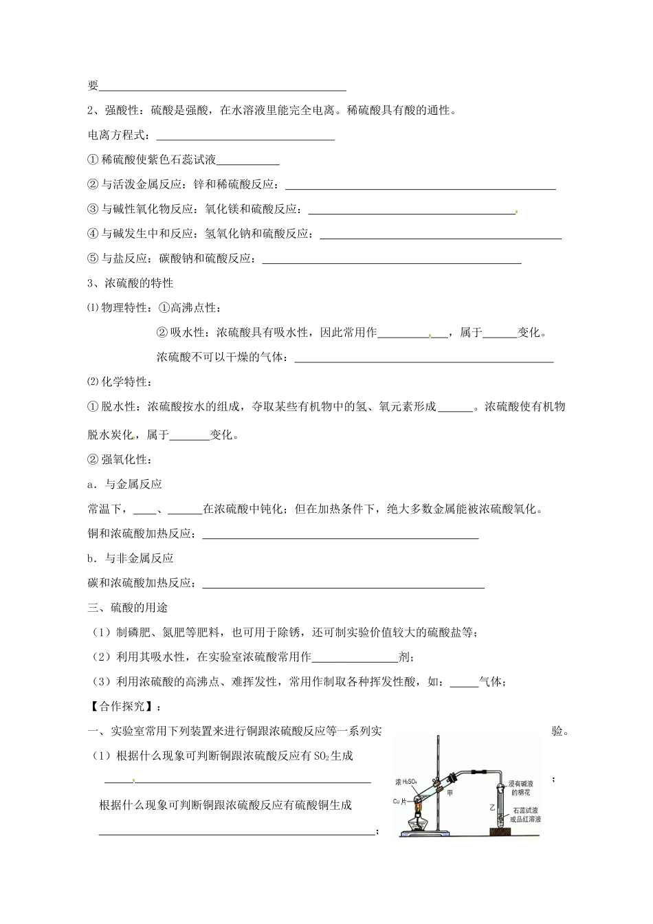 河北省邯郸四中高一化学《412硫酸的制备和性质学案》导学案_第2页