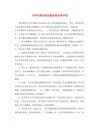 小学生期末综合素质报告单评语 