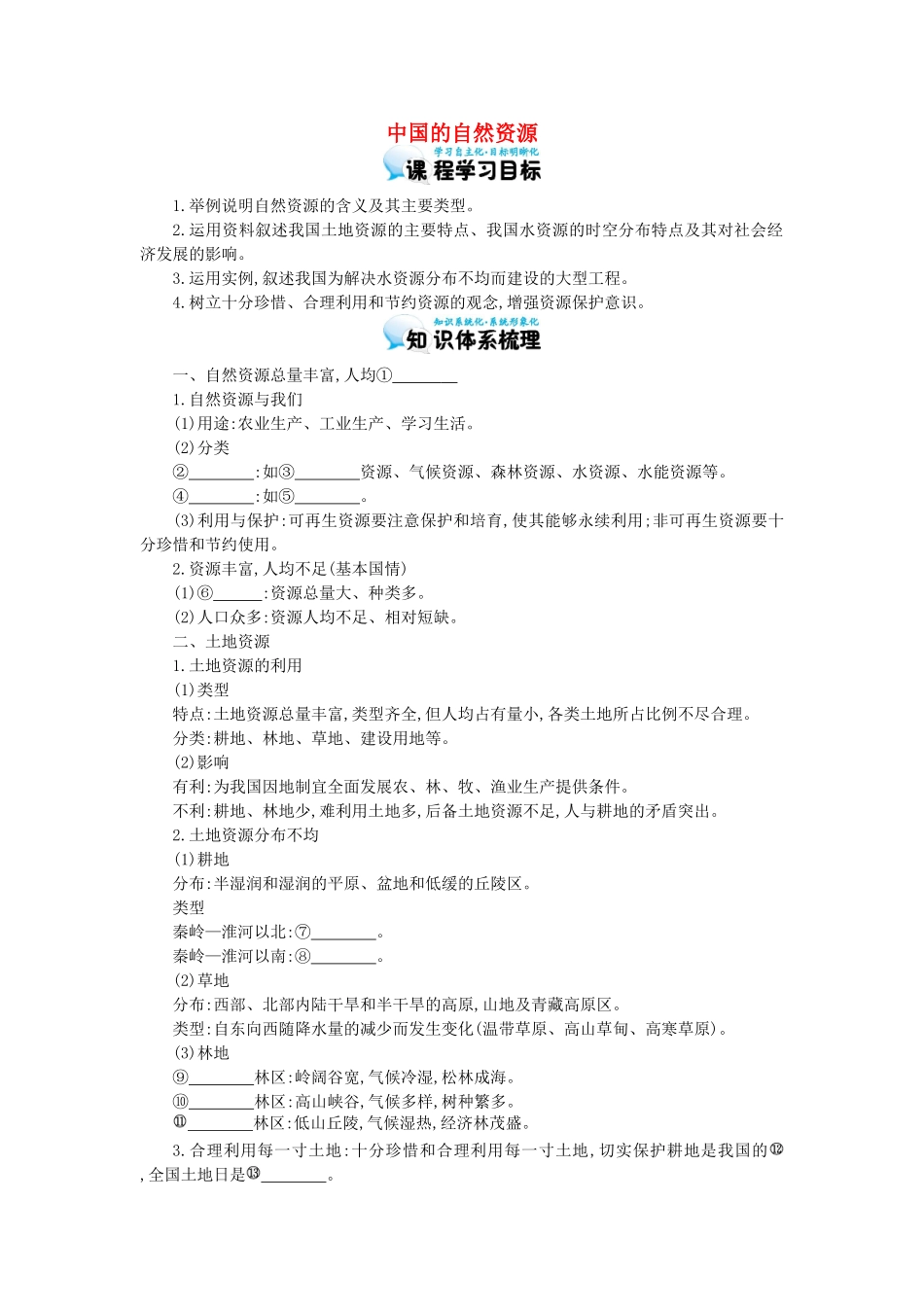 高考地理总复习 区域地理——中国地理《中国的自然资源》导学案-人教版高三全册地理学案_第1页