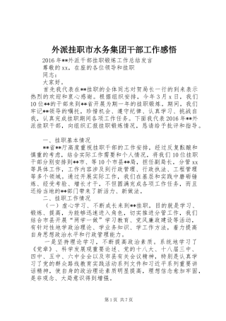 外派挂职市水务集团干部工作感悟