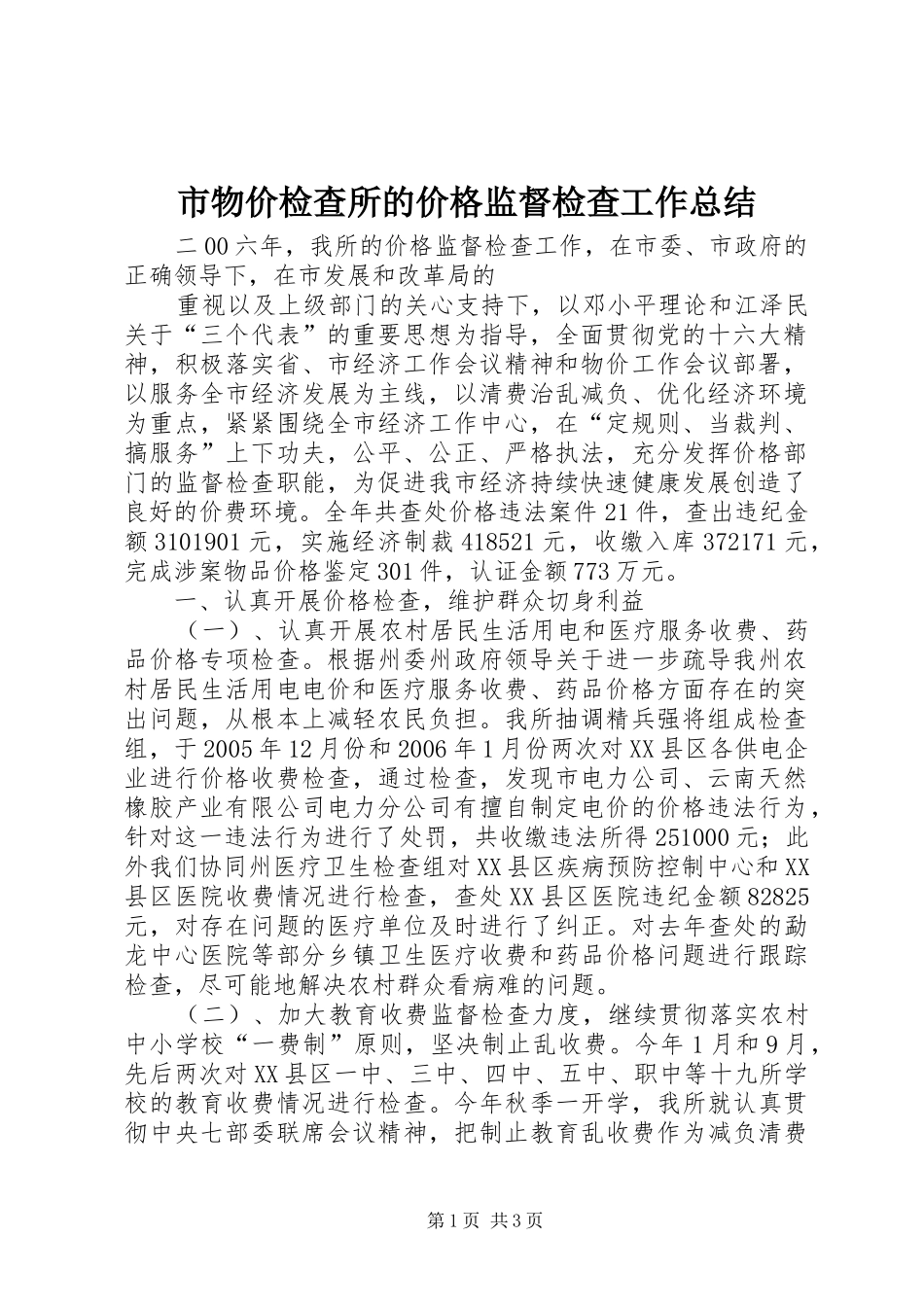 市物价检查所的价格监督检查工作总结 _第1页
