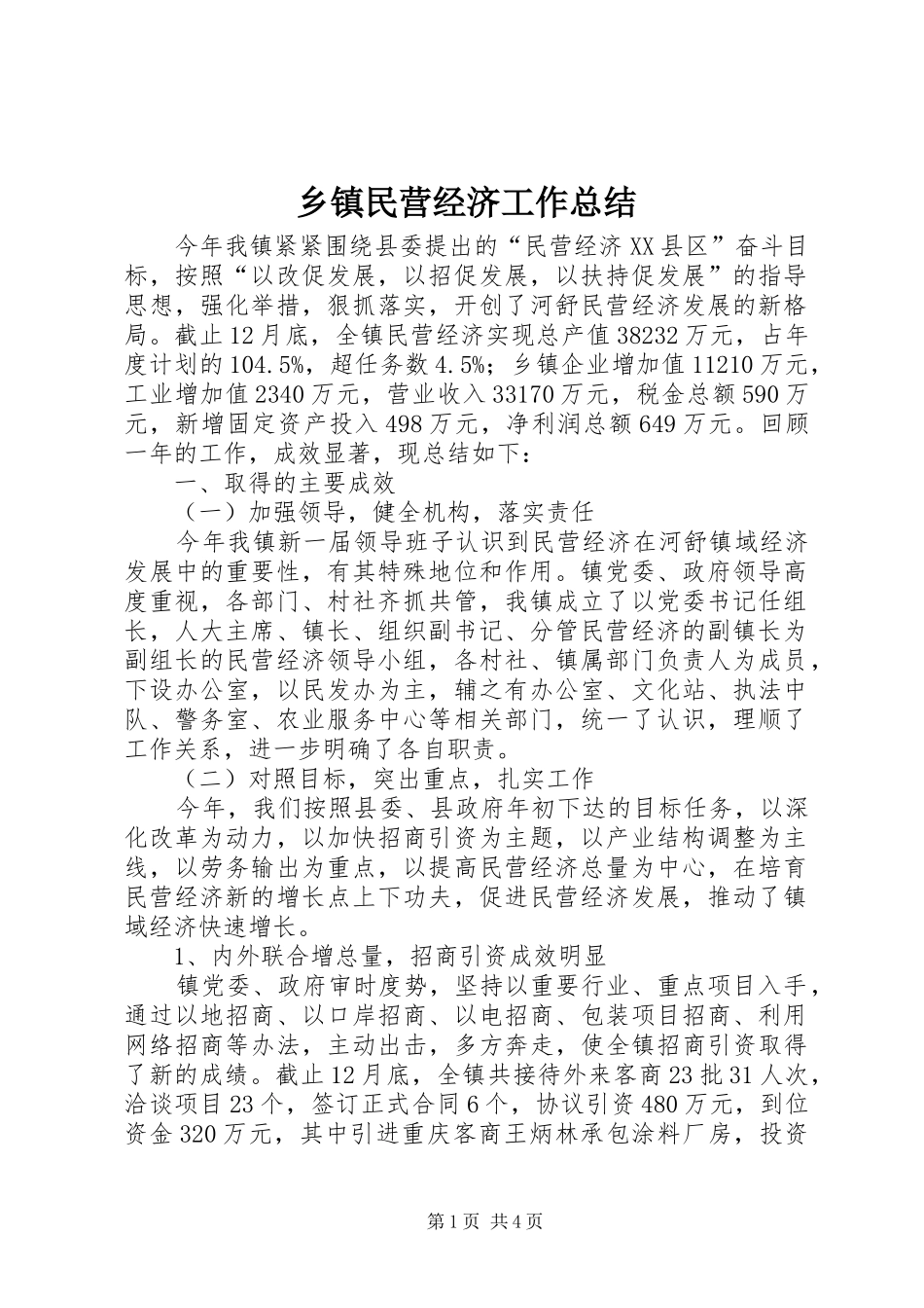 乡镇民营经济工作总结 _第1页