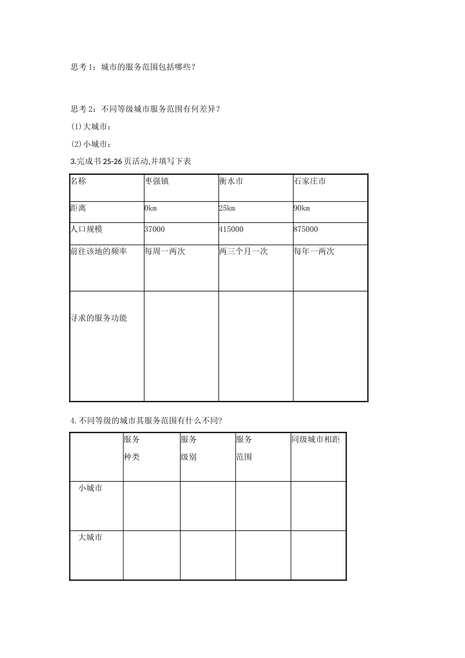 高中地理 2.2 不同等级城市的服务功能（第1课时）学案 新人教版必修2-新人教版高一必修2地理学案_第2页