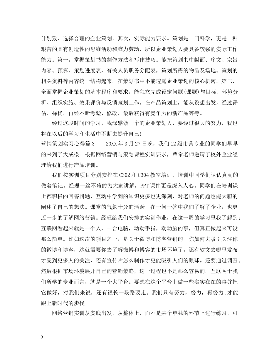 营销策划实习心得 _第3页