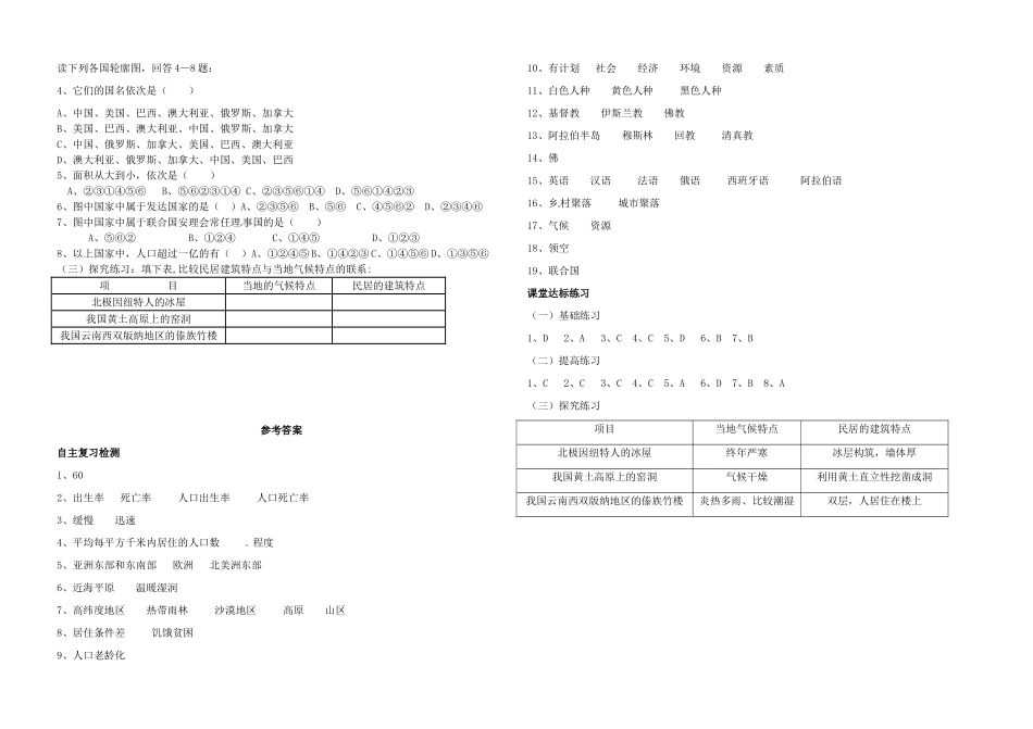 七年级地理上册 第4章 居民与聚落章末复习导学案（1） 新人教版-新人教版初中七年级上册地理学案_第2页
