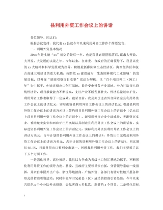 县利用外资工作会议上的讲话 