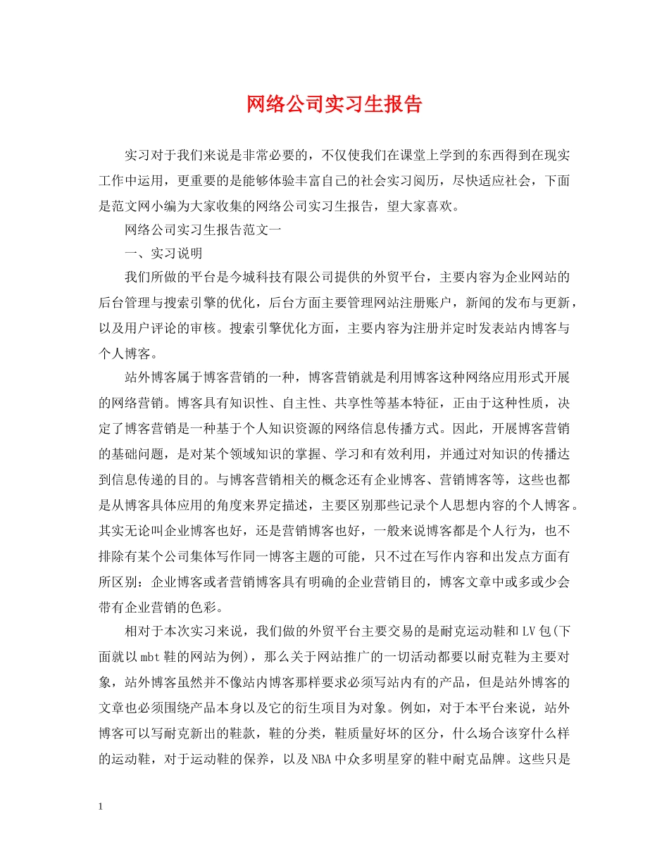 网络公司实习生报告 _第1页