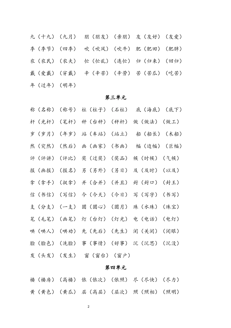 部编版二年级上册写字表组词(新)_第2页
