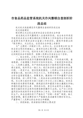 市食品药品监管系统机关作风整顿自查剖析阶段总结 