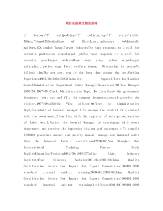 项目总监英文简历表格 