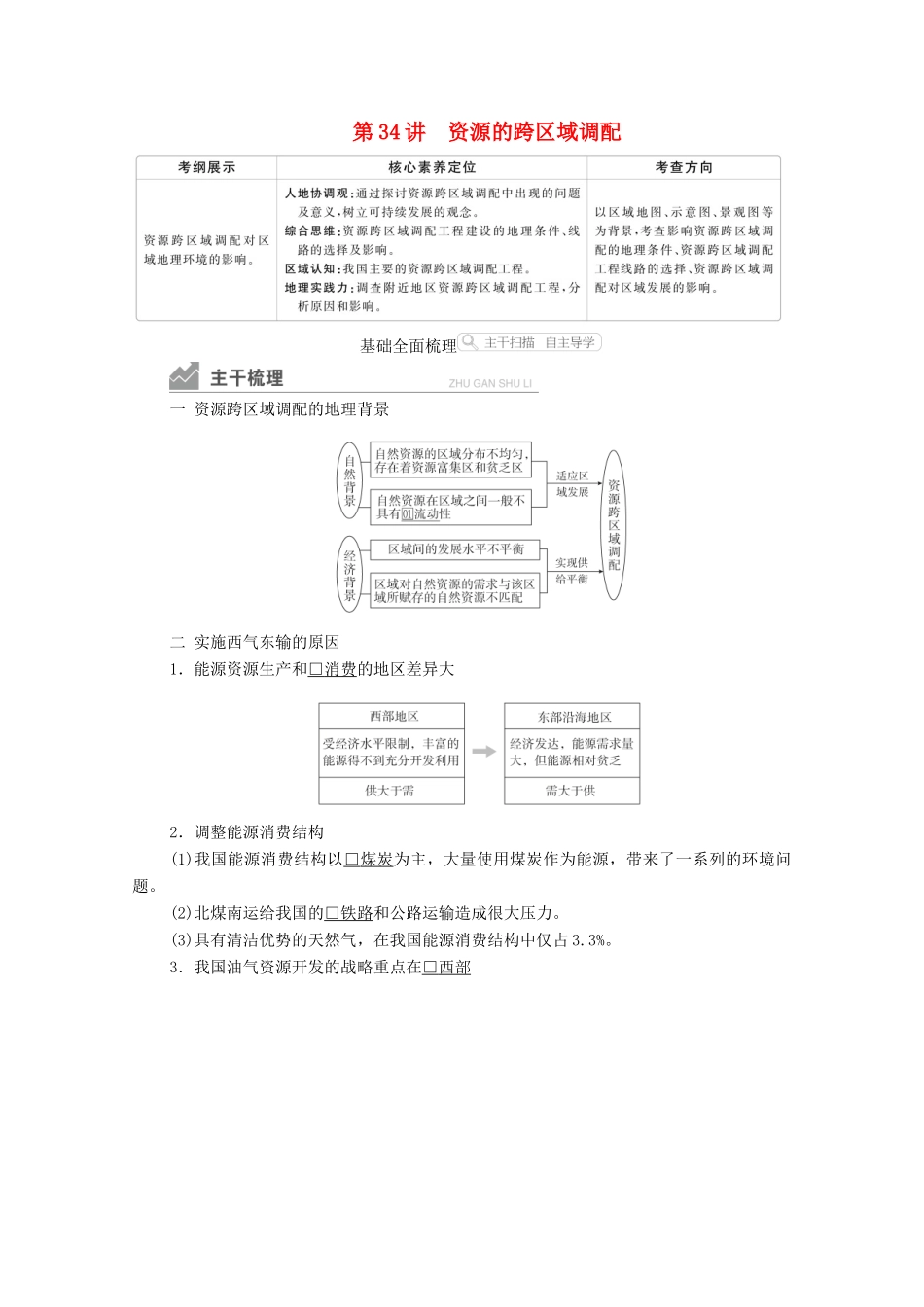 高考地理一轮复习 第三部分 区域可持续发展——重在综合 第五章 区际联系与区域协调发展 第34讲 资源的跨区域调配学案 新人教版-新人教版高三全册地理学案_第1页