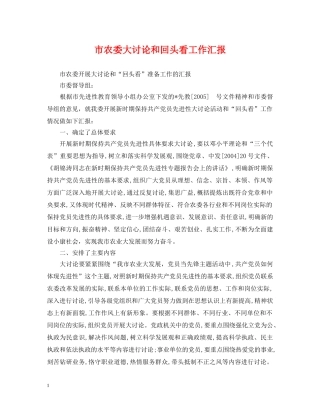 市农委大讨论和回头看工作汇报 
