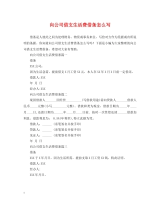 向公司借支生活费借条怎么写 